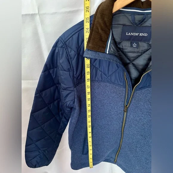 Lands’ End Men’s Jacket Quilted Navy Blue Small Brown Corduroy Collard - Picture 5 of 8